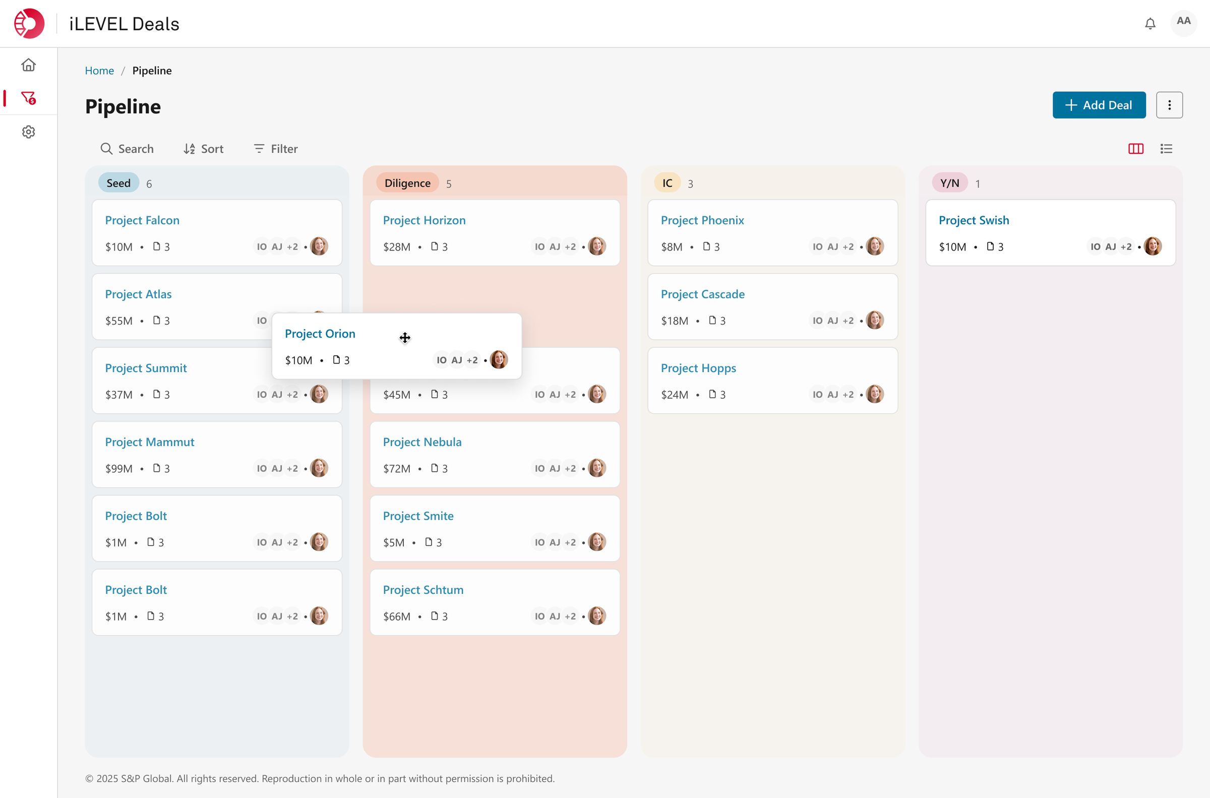 Deal kanban view