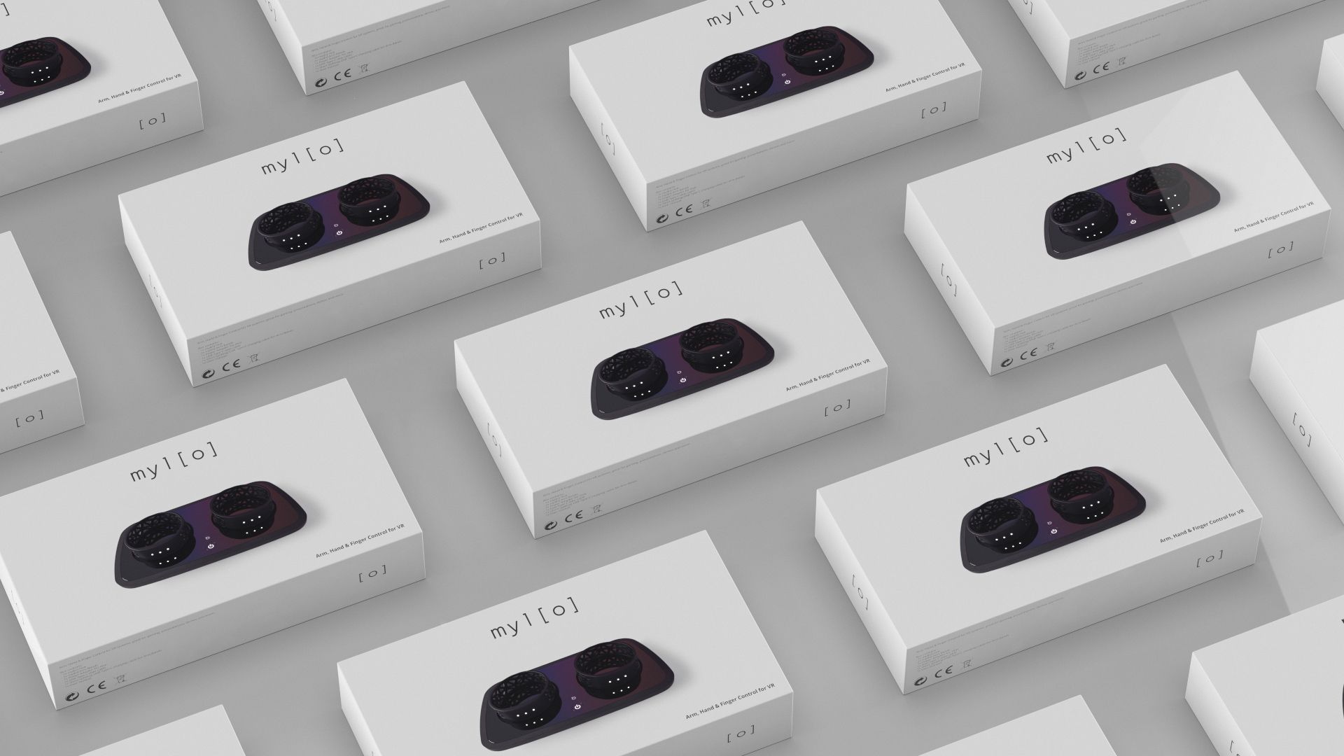 A repeating pattern of the product's retail packaging boxes, each showing the brand mark and a photo of the rings.