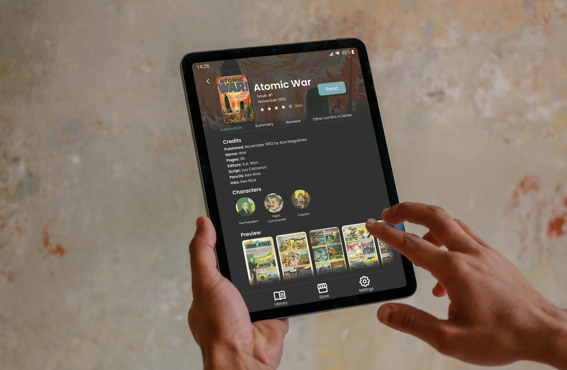 Hero mockup for ZAP!, the comics reading app